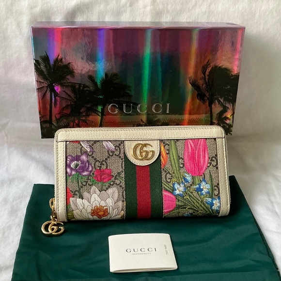 GUCCI Ophidia Supreme Continental Zip Wallet Floral canvas with cream Leather - Picture 1 of 12